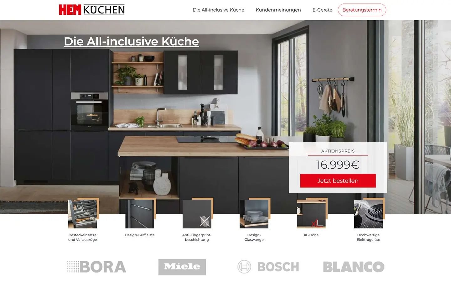 hem all inklusive kuechen landingpage screen design desktop