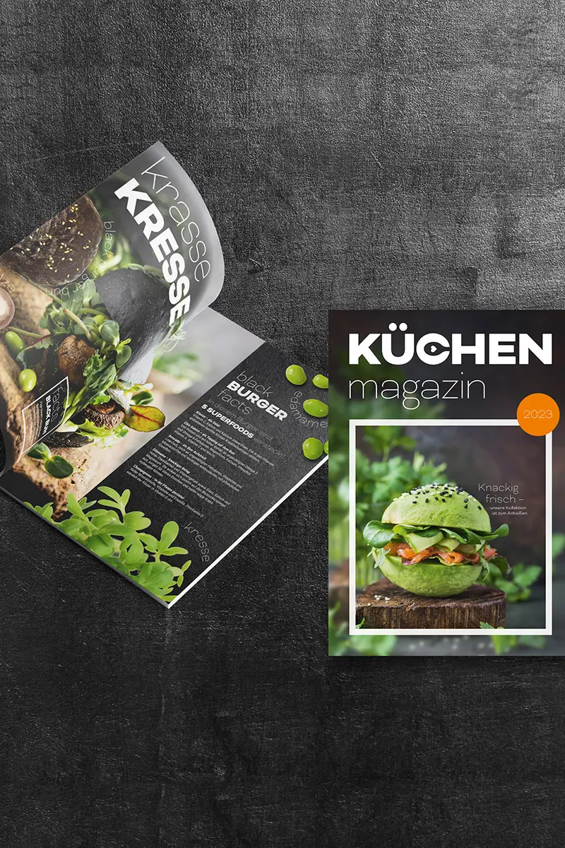 print magazin von nobilia mockup mit vorderseite und innenseiten
