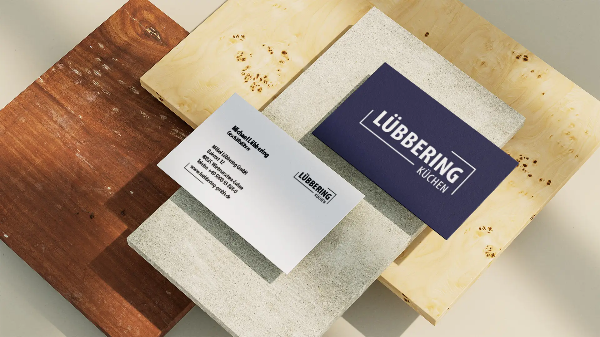 luebbering kuechen branding mockup visitenkarte