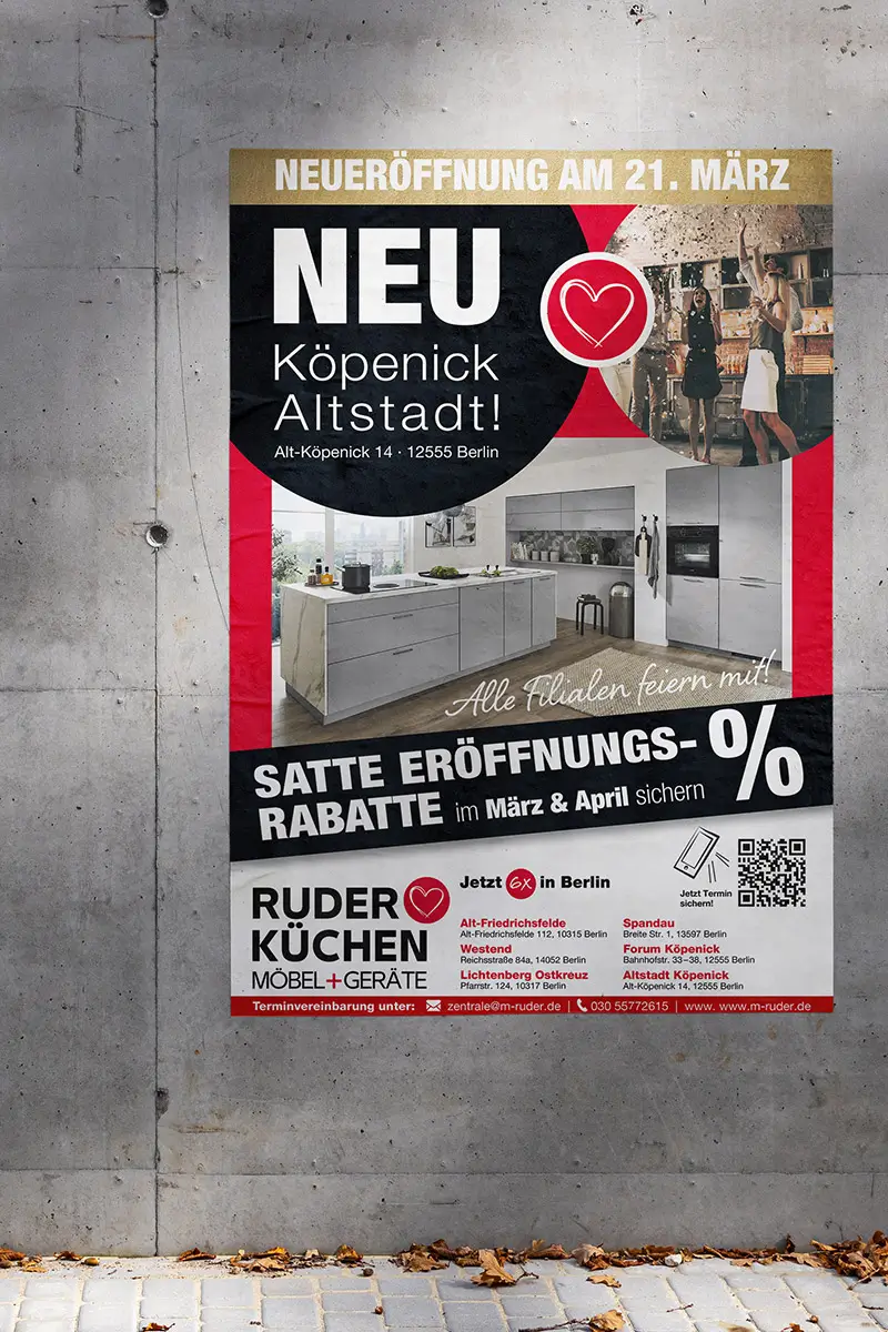 ruder kuechen werbemittel plakat mockup auf wand